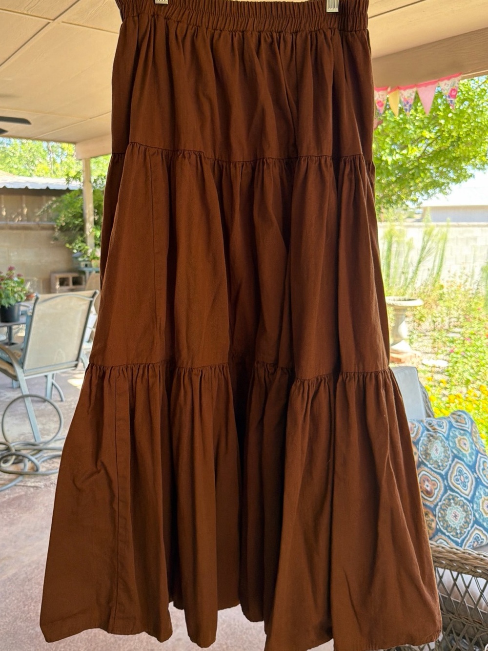 Women's Brown Tiered A-Line Maxi Skirt - Casual Flowy Style